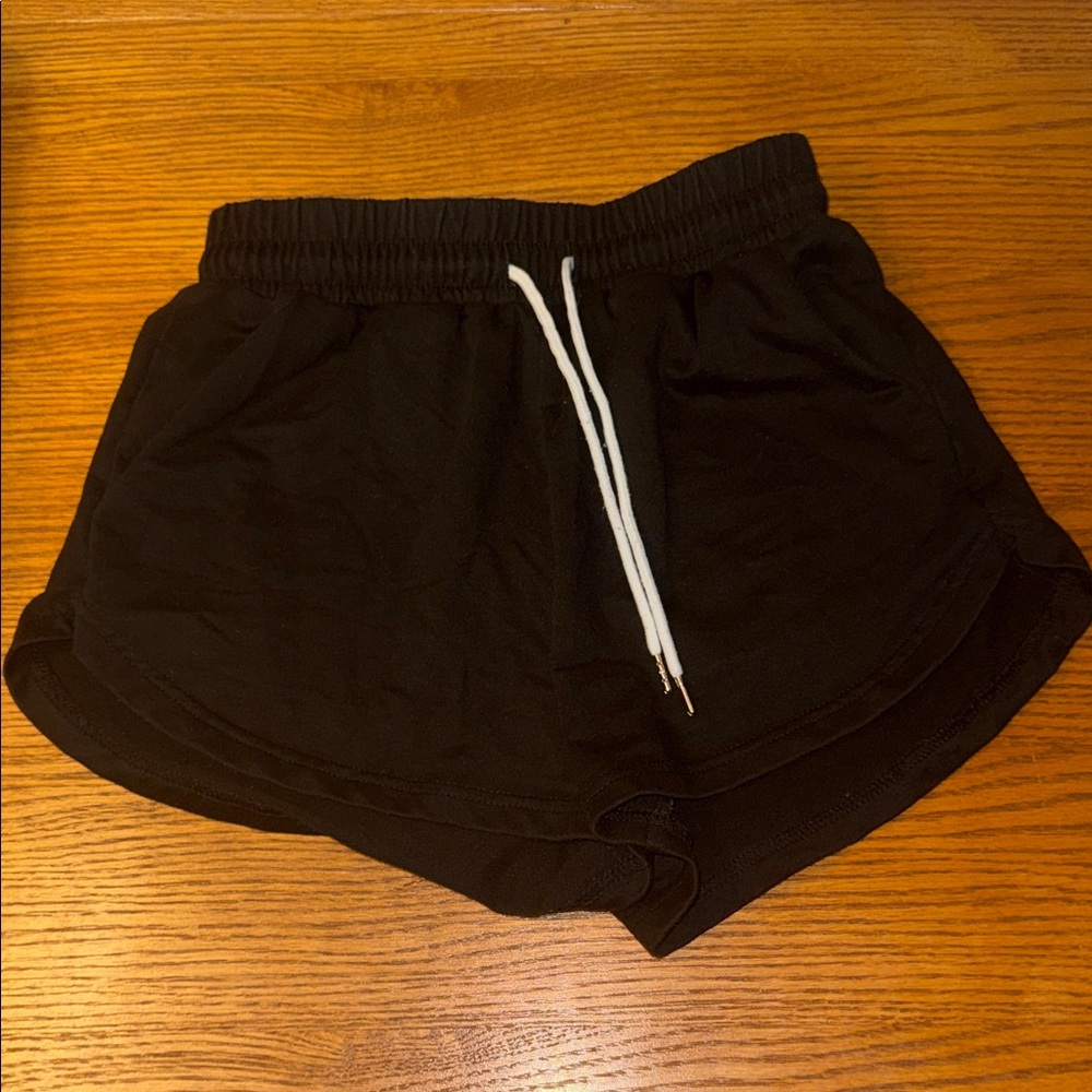 SHEIN Black Athletic Shorts with White Drawstring